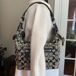 COACH Signature Canvas C Penelope bag w/ blue interior leather trim shoulder bag